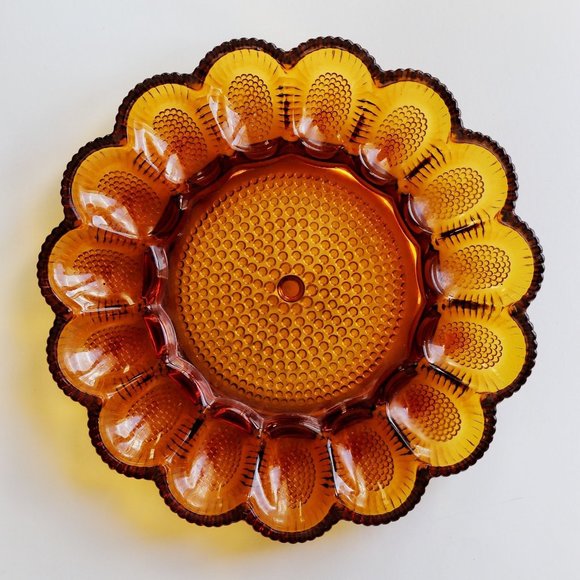 HOBNAIL AMBER GLASS EGG TRAY - Picture 1 of 6
